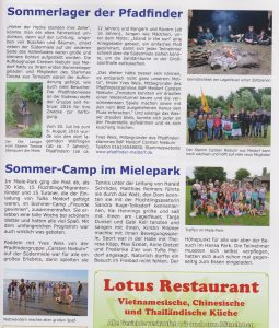 Sommerlager der Pfadfinder und Sommercapm im Mielepark Zeitungsartikel